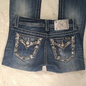 Miss Me Jeans Womens 25 Dark Blue Signature Bootcut Embellished Stretchy Y2K